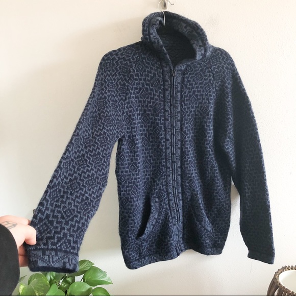 BLUE hooded zip up knit soft cozy sweater - Picture 2 of 12